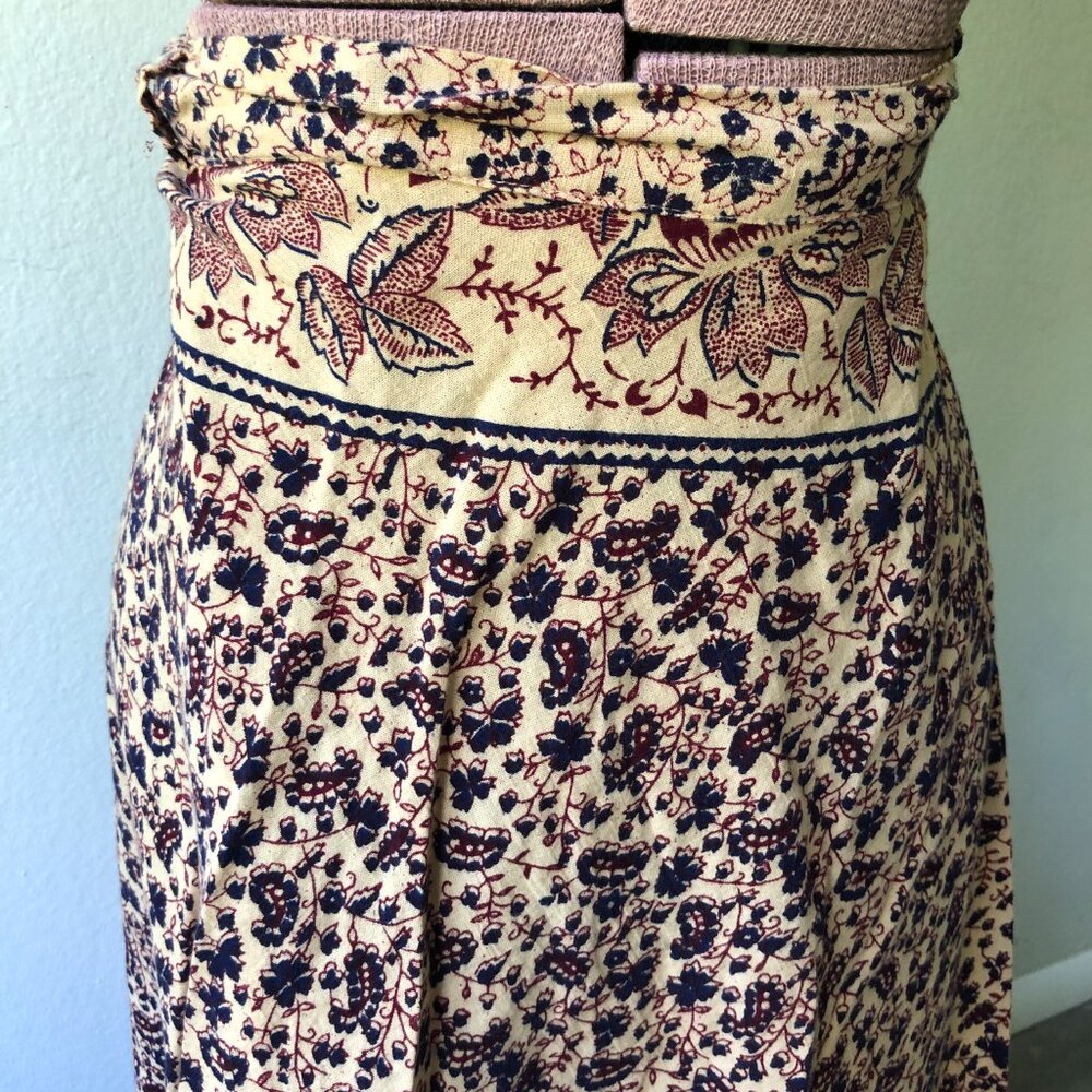 Vintage Midi India Cotton Floral 70s Wrap Skirt - Picture 2 of 5